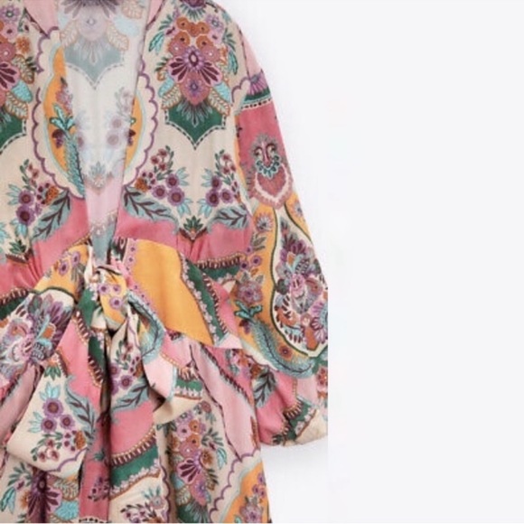 ZARA PRINTED WRAP KIMONO STYLE DRESS WITH POCKETS - Picture 12 of 16
